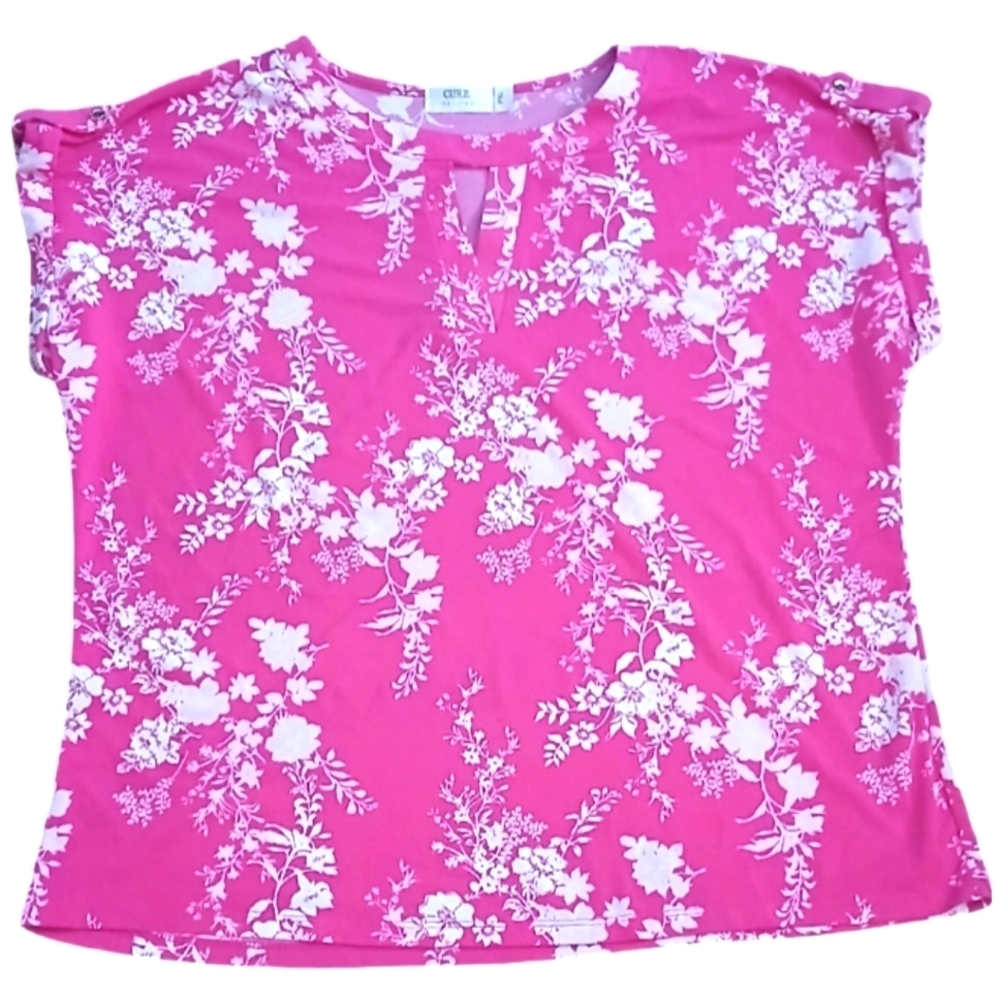 CURE Womens Pink Flutter Sleeve Blouse with Mandarin Collar Size XLP